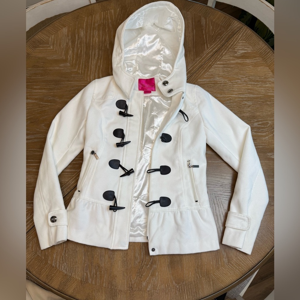 Pink Envelope White Toggle hooded Coat